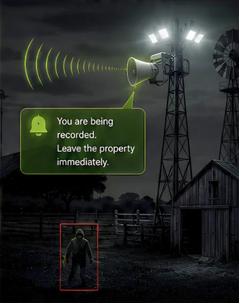 AI CCTV detects a person crossing a residential estate perimeter and creates a live security alert.