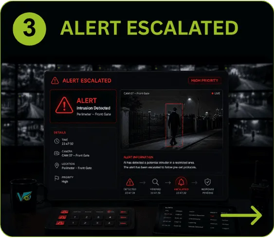 Escalated Security Alerts For Rapid Response Verified CCTV security alert escalated to response teams for immediate action