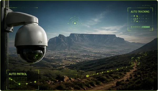 PTZ CCTV camera with auto-tracking technology monitoring farms and large rural properties near Cape Town