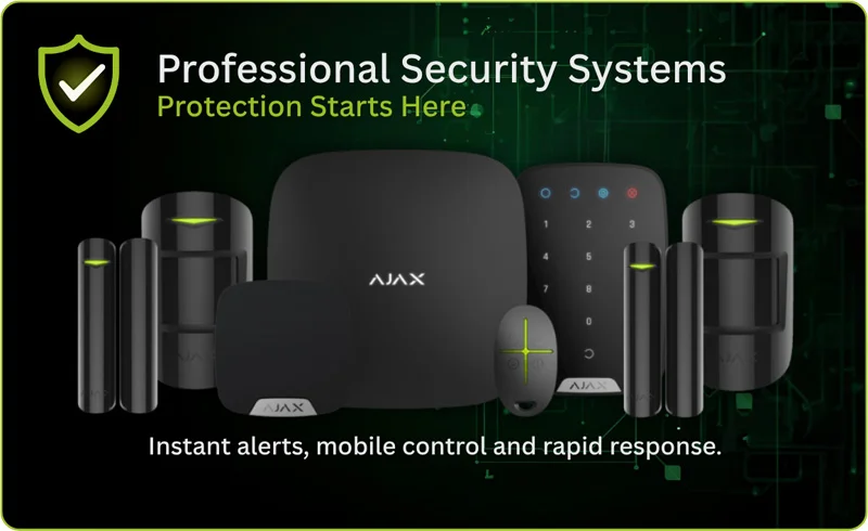 Ajax wireless alarm system with motion detectors, keypad and mobile security control
