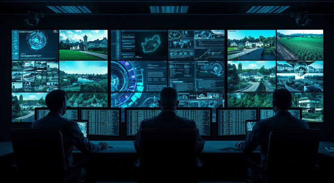 Professional CCTV monitoring control room using AI video analytics to protect homes, farms, schools and businesses in Cape Town